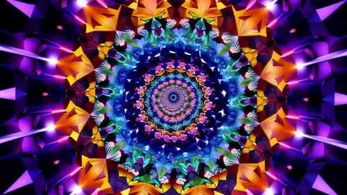 Lebendiges psychedelisches Kaleidoskop-Mandala-Mandala mit abstraktem Bewegungsmuster