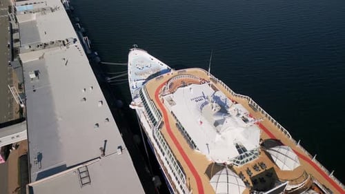 Drone Shot of the Halifax Port with a Large Cruise Ship Docked in the Port