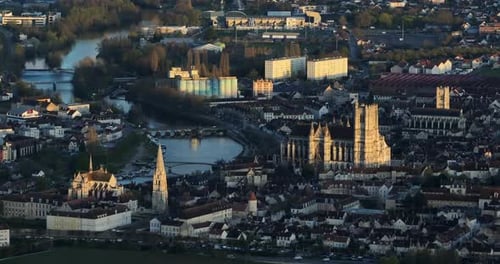 Aerial View of the Medieval City of Auxerre France Aerial View of the City Center and Rooftops The