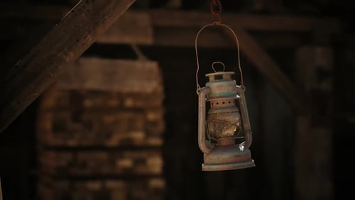 Old Rusted Lantern Swinging in Rustic Setting Animation