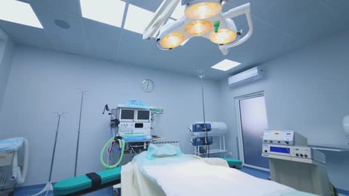 Operating Room with Medical Equipment and Lights