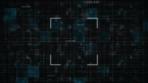 Animation of a white square with numbers over blue and black pixels