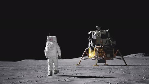 Astronaut Walks on Moon Towards Lunar Lander 3D Animation
