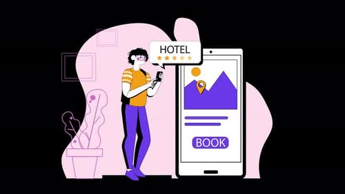 Person booking a hotel through a mobile app