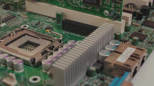 Computer Motherboard Close Up with Electronic Components