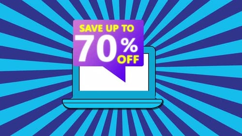 Flat Design Laptop with Sales Offer Speech Bubble Animation