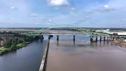 Iron Bridge Spanning the River Mersey Aerial View
