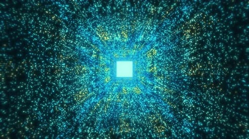 Abstract Futuristic Technology Concept with Glowing Particles and AI Elements on Green Background