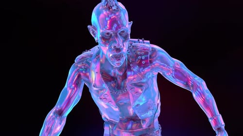 Futuristic Neon Iridescent Zombie Punk Character Animation