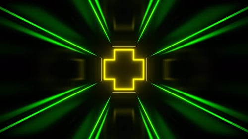 Green And Yellow Abstract Room With Neon Light Background Vj Loop In 4K