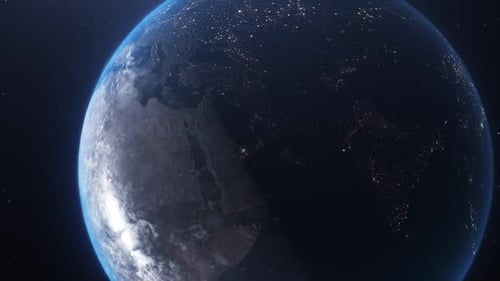 Realistic Earth Globe Rotating in Space Day and Night