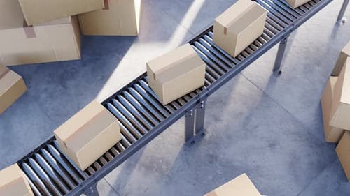 3D-Loop-Animation von Kartons auf dem Fördersystem