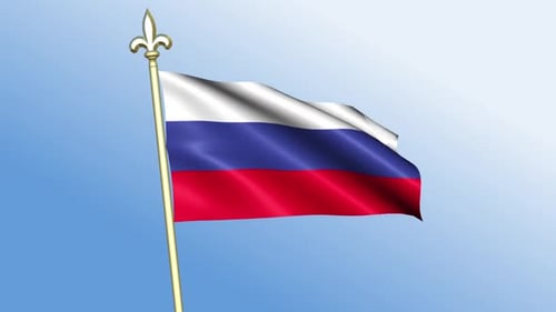 Russian Flag Waving on Golden Pole Animation