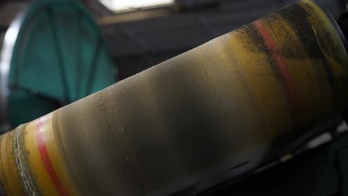 Industrial Conveyor System Processing Used Tires Into Recycled Rubber Materials Close Up