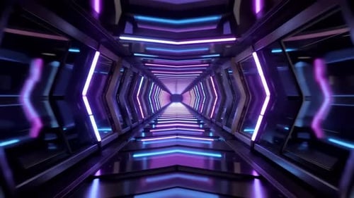 Futuristic Neon Cyber Tunnel Motion Background