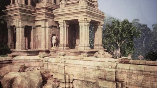 Ruines d'anciens temples aux piliers majestueux