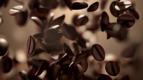 Coffee Beans Falling in Slow Motion