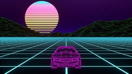 Retro Neon Low Poly Vaporwave Car Loop Night Ride 4K