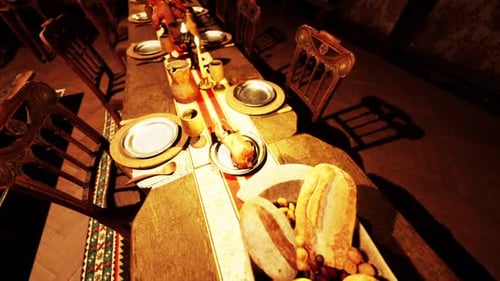 Tracking Shot of an Ornate Dining Table Set for a Feast