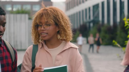 Group of Friends Talking Walking on Street