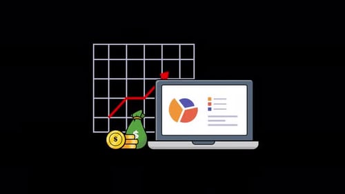 Flat Design Business Growth Animation with Laptop and Data