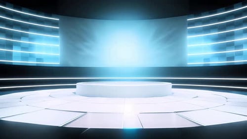 Futuristic Virtual Studio Stage Loop with Glowing Screen Background