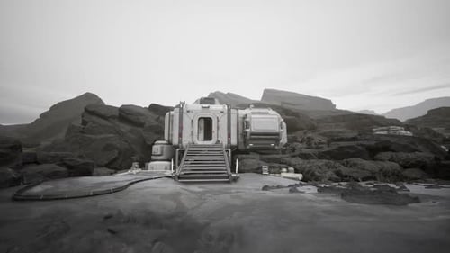 Futuristic Space Station in Rocky Terrain