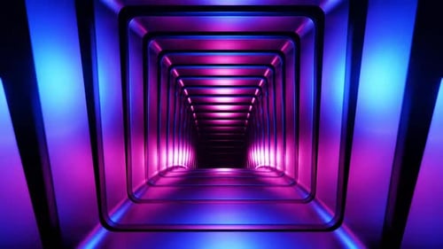 Enter a futuristic neon tunnel with dynamic pink and blue lights