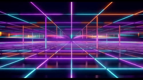 Retro Synthwave Neon Grid Motion Background