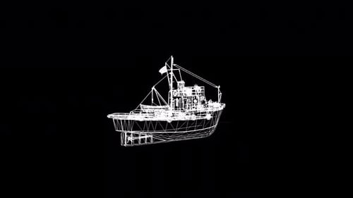 Small Fishing Boat Wireframe Rotate