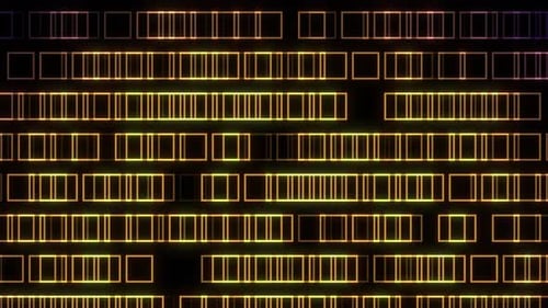 Motif de forme rectangulaire se déplaçant de manière aléatoire. Forme carrée géométrique se déplaçant au hasard sur fond noir.