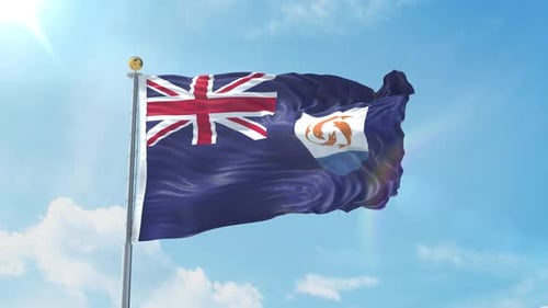 Anguilla National Flag Waving with Sunny Sky