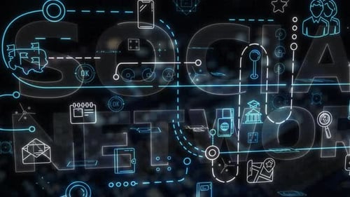 Digital Social Network Connection with Animated Technology Icons
