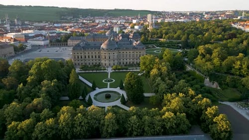 4K Aerial Drone Video of the Felsenbrunnen Garden and Court Garden at the Residence Palace with the