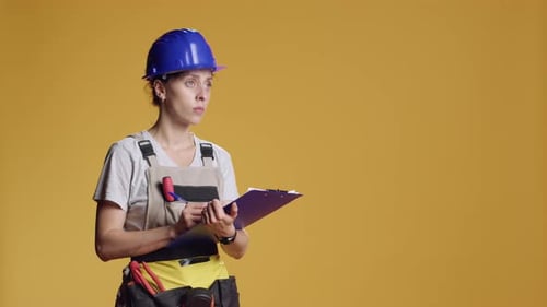 Portrait of Construction Worker Taking Notes and Doing Architecture Measurement