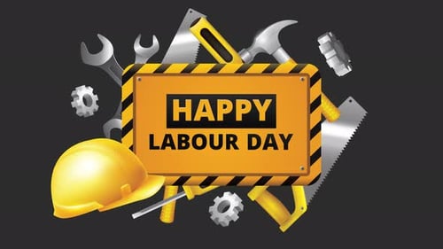 Happy Labour Day Greeting Card Animation with Construction Tools