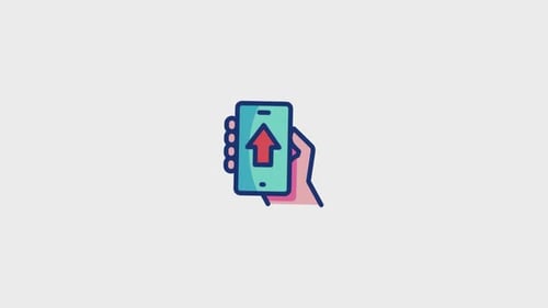 Flat Design Hand Holding Phone with Upload and Success Animation