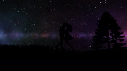 Romantic Couple Silhouette Under Twinkling Starry Night Sky