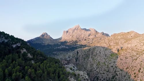 Mountain Range Scenery with Panoramic View of Beautiful Rocky Wilderness, aerial drone