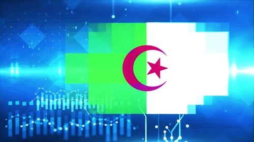 Algeria Flag On Economy Background And Graph