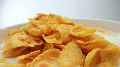Corn Flakes Cereal With Milk Close Up