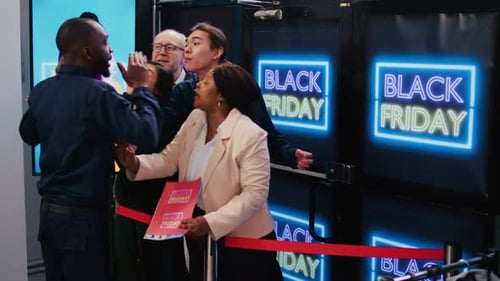 Customers Arguing with Guard on Black Friday