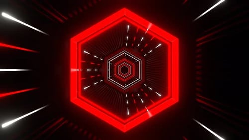 Red And White Neon Hexagon Futuristic Tunnel Background Vj Loop In 4K
