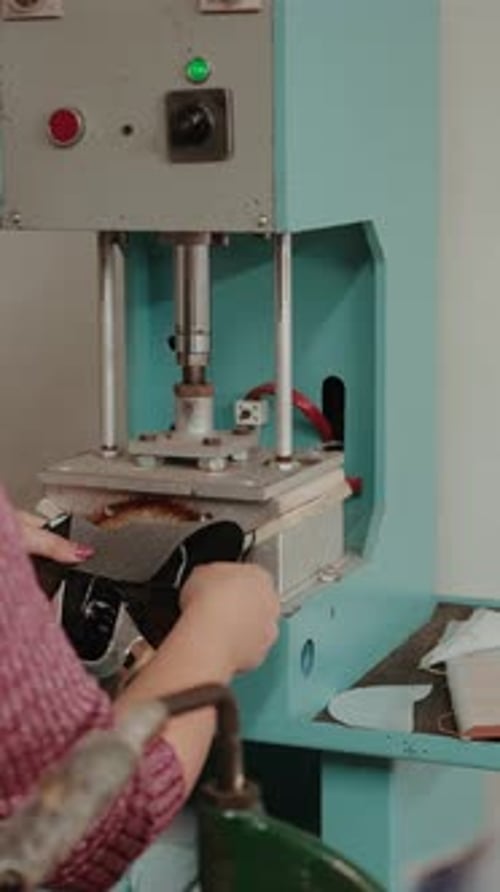 Vertical - Worker Assembling Shoe Parts in Footwear Factory
