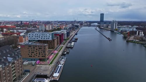 Aerial view of spree river , Berlin , Germany