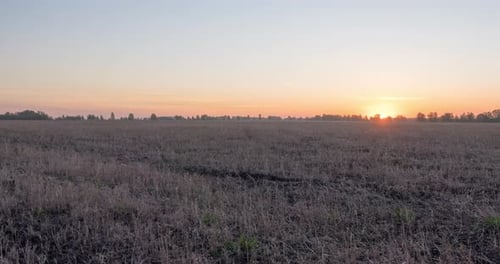 Flat Hill Meadow Timelapse at the Summer Sunrise Time Wild Nature and Rural Grass Field Sun Rays and