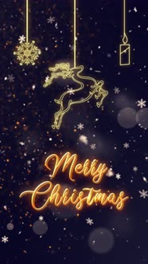 Merry Christmas Glowing Line Art Greeting with Falling Snow