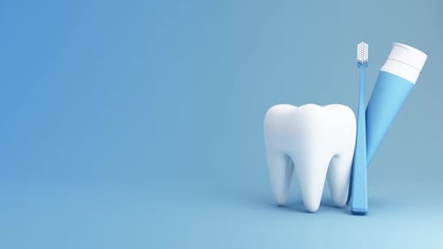 Animated 3D Dental Health Concept with Tooth and Oral Care Items