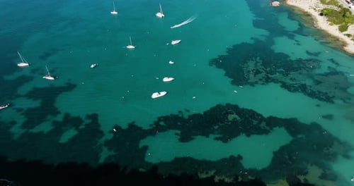Boats In Spanish Mediterranean Aerial Drone Shot Costa Blanca Coast