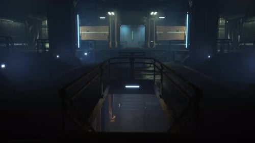 Futuristic Dark Corridor Background with Blue Neon Lights